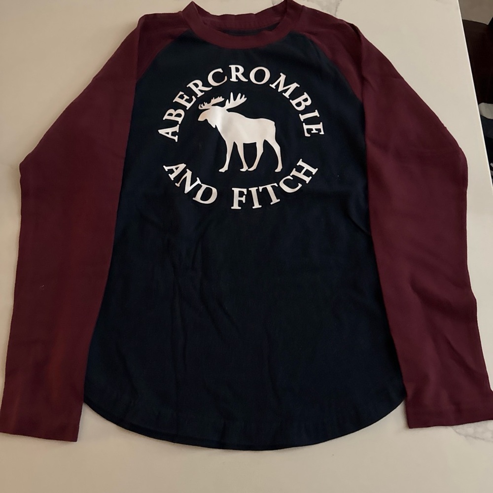 abercrombie kids Navy and Burgundy Raglan Long Sleeve Logo Tee